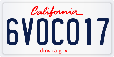 CA license plate 6VOC017