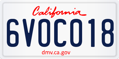 CA license plate 6VOC018