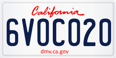 CA license plate 6VOC020
