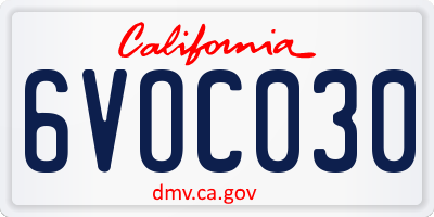 CA license plate 6VOC030