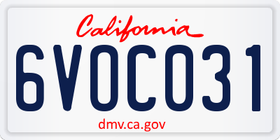 CA license plate 6VOC031