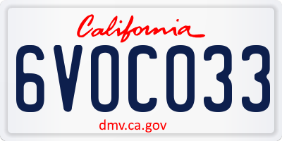 CA license plate 6VOC033