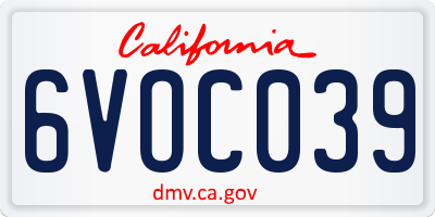 CA license plate 6VOC039