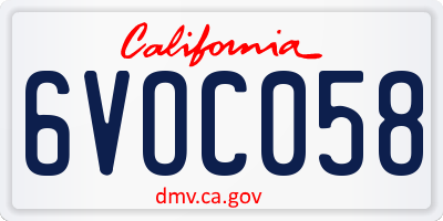 CA license plate 6VOC058