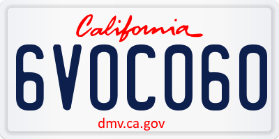 CA license plate 6VOC060