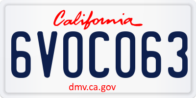 CA license plate 6VOC063