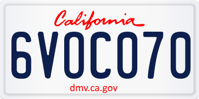 CA license plate 6VOC070