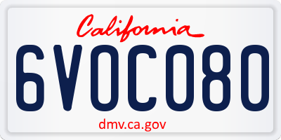 CA license plate 6VOC080