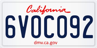 CA license plate 6VOC092