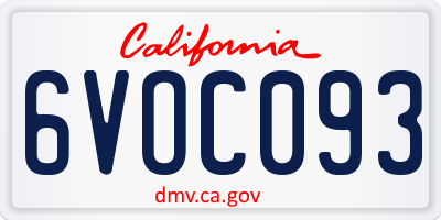 CA license plate 6VOC093