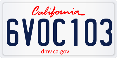 CA license plate 6VOC103