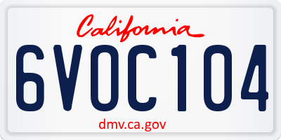 CA license plate 6VOC104