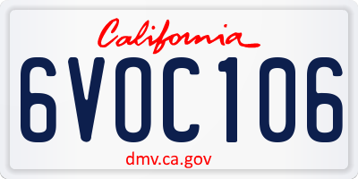CA license plate 6VOC106