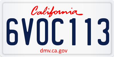 CA license plate 6VOC113