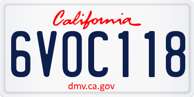 CA license plate 6VOC118
