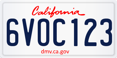 CA license plate 6VOC123