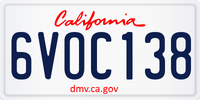 CA license plate 6VOC138
