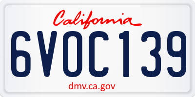 CA license plate 6VOC139