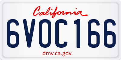 CA license plate 6VOC166