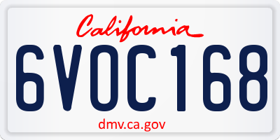 CA license plate 6VOC168