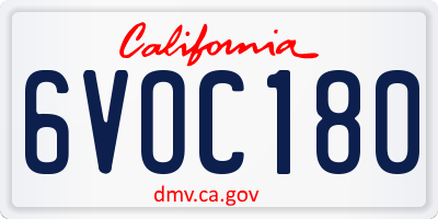 CA license plate 6VOC180