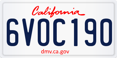 CA license plate 6VOC190