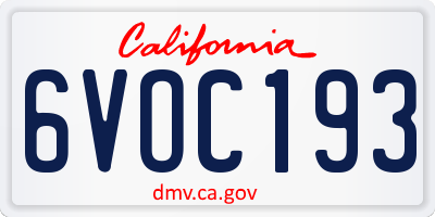 CA license plate 6VOC193