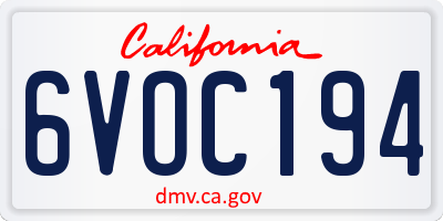 CA license plate 6VOC194