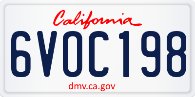 CA license plate 6VOC198