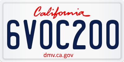 CA license plate 6VOC200