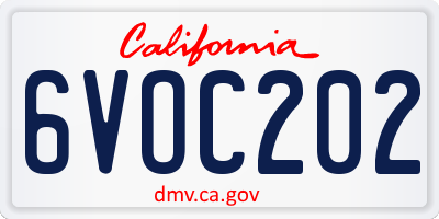 CA license plate 6VOC202