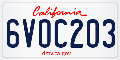 CA license plate 6VOC203