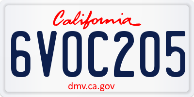 CA license plate 6VOC205
