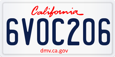 CA license plate 6VOC206
