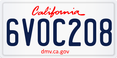 CA license plate 6VOC208