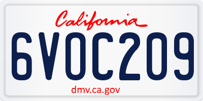 CA license plate 6VOC209