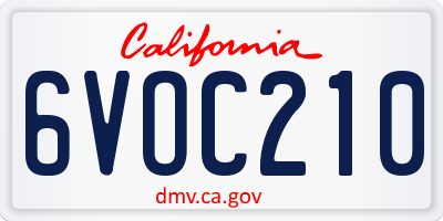 CA license plate 6VOC210