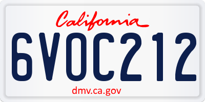 CA license plate 6VOC212