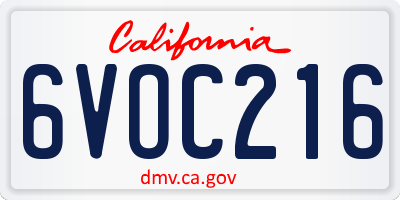 CA license plate 6VOC216