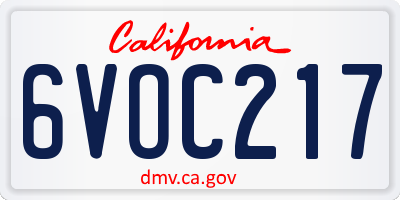 CA license plate 6VOC217