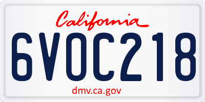 CA license plate 6VOC218