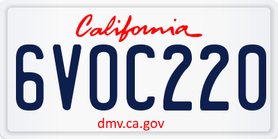 CA license plate 6VOC220