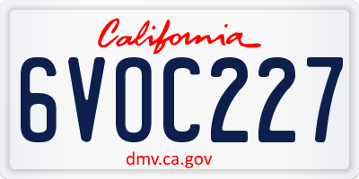 CA license plate 6VOC227