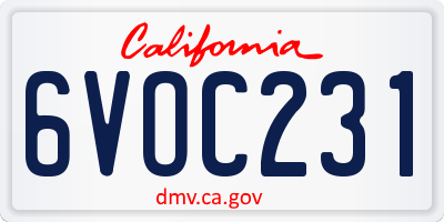 CA license plate 6VOC231