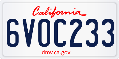 CA license plate 6VOC233