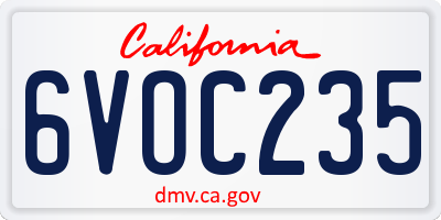 CA license plate 6VOC235