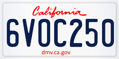 CA license plate 6VOC250
