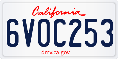 CA license plate 6VOC253