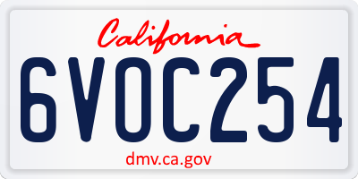 CA license plate 6VOC254