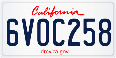 CA license plate 6VOC258